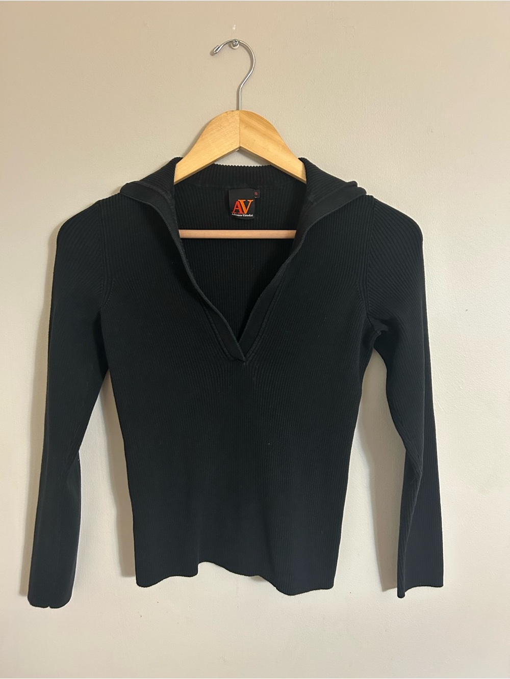 Black Ribbed V-Neck Top for Women